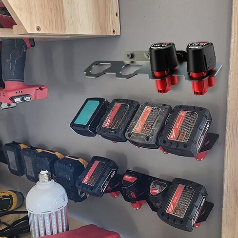 VAIIO Battery Rack Holder, Wrought Iron Heavy Duty Thickened Batteries Slot | for Milwaukee M12 12V, Stealth Battery Wall Mount Organizer Garage Storage, Workshops, Shelves in Kuwait