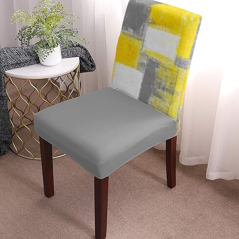 Savannan Dining Chair Slipcover, Abstract Geometric Pattern Graffiti Art Yellow Gray White Stretch Kitchen Covers Removable Parsons Protector for Room Banquet Party, Set of 4 in Saudi Arabia