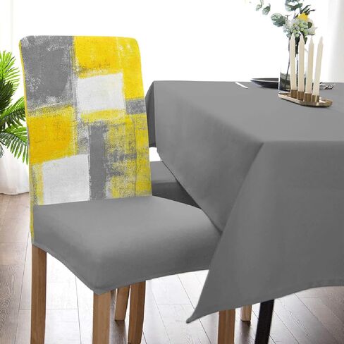Savannan Dining Chair Slipcover, Abstract Geometric Pattern Graffiti Art Yellow Gray White Stretch Kitchen Covers Removable Parsons Protector for Room Banquet Party, Set of 4 in Saudi Arabia