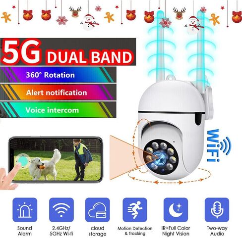 كاميرات مراقبة IZENGATE، كاميرات مراقبة مزدوجة النطاق 2.4 جيجا هرتز و5 جيجا واي فاي، كاميرا مراقبة 360 درجة 1080 بكسل، كاميرا أمان خارجية مقاومة للماء مع كشف الحركة، صوت ثنائي الاتجاه، رؤية ليلية in Kuwait