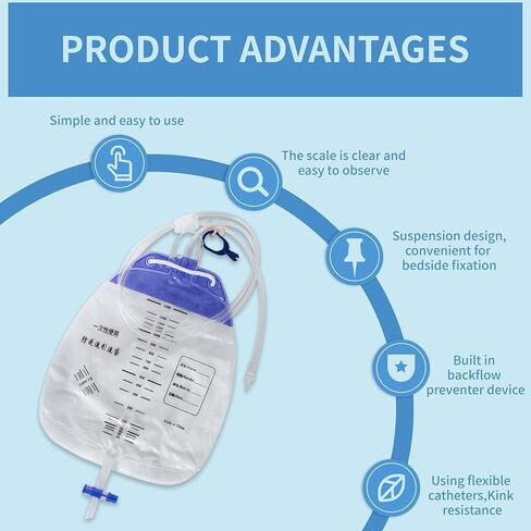 10 قطع من أكياس تصريف البول، وأكياس قسطرة ليلية، وحقيبة تجميع البول مع غرفة مضادة للارتجاع، وحقيبة تصريف طبية، وحوض تصريف سعة 1500 مل، وحقيبة بول قابلة للارتداء ونظام التبول (موصل لولبي) in Kuwait