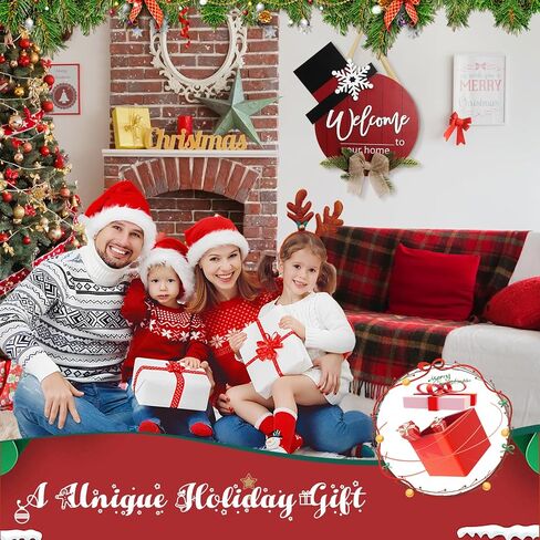 WIOR Christmas Wooden Hanging Sign, 12 Inch Round Welcome to Our Home Door Decoration Christmas Wreath Sign Rustic Welcome Sign for Front Door Farmhouse Porch Window Indoor Outdoor Home Wall Decor in Kuwait