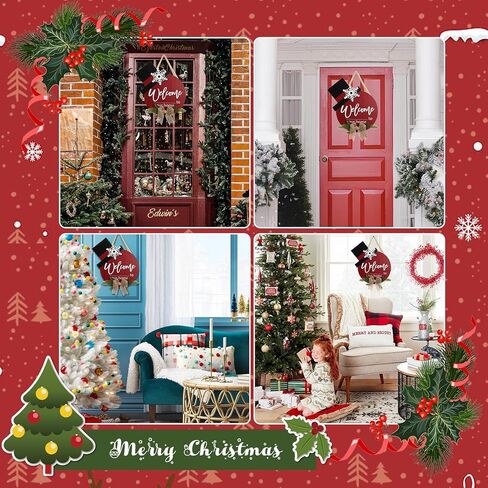 WIOR Christmas Wooden Hanging Sign, 12 Inch Round Welcome to Our Home Door Decoration Christmas Wreath Sign Rustic Welcome Sign for Front Door Farmhouse Porch Window Indoor Outdoor Home Wall Decor in Kuwait