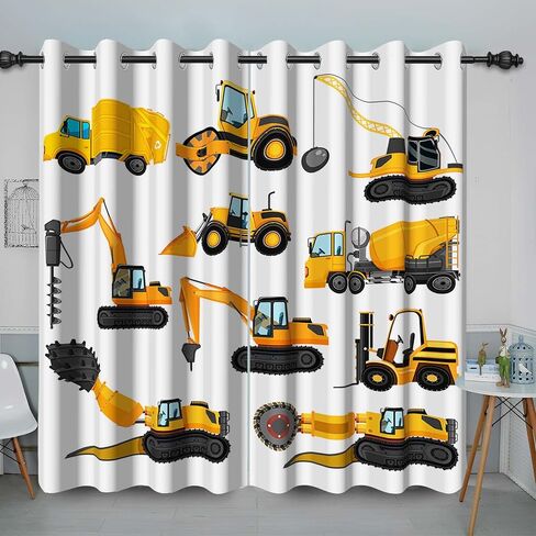 Baocicco Gray Construction Curtains for Boys Bedroom Kids Cartoon Excavator Truck Theme Blackout Window Drapes Nursery Room Decor Toddlers Bulldozer Tractor Grommets Curtains 2 Panels 53x63 Inch in Saudi Arabia