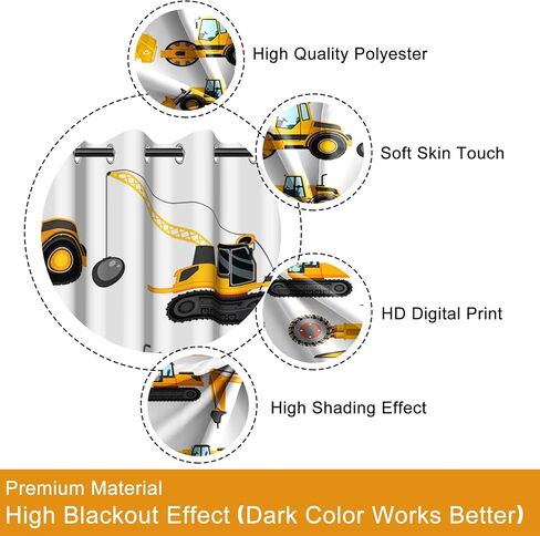 Baocicco Gray Construction Curtains for Boys Bedroom Kids Cartoon Excavator Truck Theme Blackout Window Drapes Nursery Room Decor Toddlers Bulldozer Tractor Grommets Curtains 2 Panels 53x63 Inch in Saudi Arabia