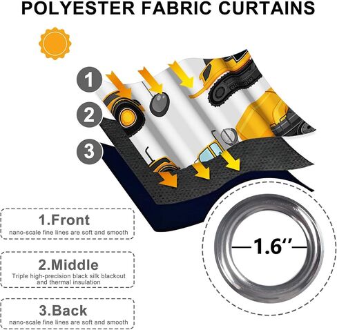 Baocicco Gray Construction Curtains for Boys Bedroom Kids Cartoon Excavator Truck Theme Blackout Window Drapes Nursery Room Decor Toddlers Bulldozer Tractor Grommets Curtains 2 Panels 53x63 Inch in Saudi Arabia