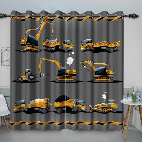 Baocicco Gray Construction Curtains for Boys Bedroom Kids Cartoon Excavator Truck Theme Blackout Window Drapes Nursery Room Decor Toddlers Bulldozer Tractor Grommets Curtains 2 Panels 53x63 Inch in Saudi Arabia