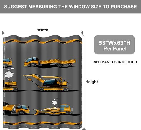 Baocicco Gray Construction Curtains for Boys Bedroom Kids Cartoon Excavator Truck Theme Blackout Window Drapes Nursery Room Decor Toddlers Bulldozer Tractor Grommets Curtains 2 Panels 53x63 Inch in Saudi Arabia