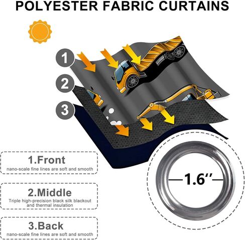 Baocicco Gray Construction Curtains for Boys Bedroom Kids Cartoon Excavator Truck Theme Blackout Window Drapes Nursery Room Decor Toddlers Bulldozer Tractor Grommets Curtains 2 Panels 53x63 Inch in Saudi Arabia