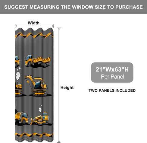 Baocicco Gray Construction Curtains for Boys Bedroom Kids Cartoon Excavator Truck Theme Blackout Window Drapes Nursery Room Decor Toddlers Bulldozer Tractor Grommets Curtains 2 Panels 53x63 Inch in Saudi Arabia