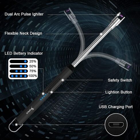 SUPRUS Candle Lighter Arc USB Lighter Electric Lighter with Upgraded LED Battery Display Safety Switch Rechargeable Flameless Plasma Windproof Portable (1 Poket Lighter 1 Flexible Lighter) in Kuwait