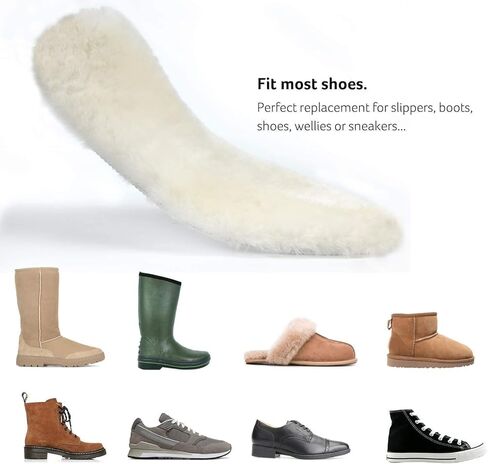 OKAYDA Lambswool Shoes Insoles Washable Genuine Sheepskin Soft Warm Wool Insoles for Shoes, Wellies, Slippers, Boots/Natural White (Men 9.5) in Kuwait