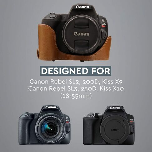 MegaGear Canon EOS Rebel SL2, EOS 200D, Kiss X9 18-55mm Lens Ever Ready Leather Camera Case and Strap, with Battery Access - Black - MG1303 in Saudi Arabia