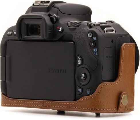 MegaGear Canon EOS Rebel SL2, EOS 200D, Kiss X9 18-55mm Lens Ever Ready Leather Camera Case and Strap, with Battery Access - Black - MG1303 in Saudi Arabia