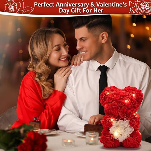هدايا الدب الوردي من جيوسميل للنساء، دب الزهرة مع قلادة صندوقية وأضواء بطاقة التهنئة بالون، هدايا عيد الحب الرومانسية لزوجتها الأم والصديقة، هدية وديكور لعيد ميلاد الذكرى السنوية in Kuwait
