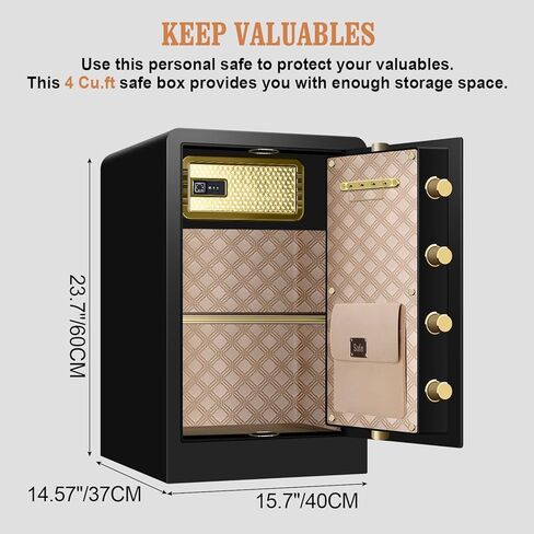 5.0 قدم مكعب، صندوق أمان منزلي رقمي كبير جدًا وشديد التحمل ومقاوم للحريق ومقاوم للماء ومضاد للسرقة مع حقيبة مستندات مقاومة للحريق، آمن ضد الحريق للأشياء الثمينة في مكتب الأعمال المنزلية in Kuwait