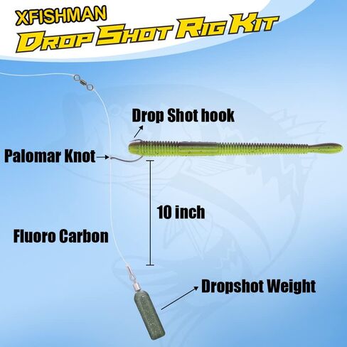 Drop-Shot-Rigs-for-Bass-Fishing-Soft-Plastic-Lures-Worm Fishing Hooks, 4.5 inch Rubber Worms, Wacky Worms, Straight Tail Stick Baits -22 Piece Kit with 10 Bodies, 6 Hooks, 6 Weights in Kuwait
