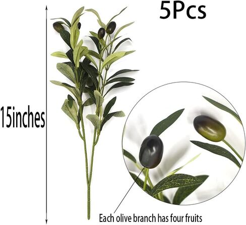 Musdoney 5 حزمة غصن الزيتون الاصطناعي يترك فروع نبات الأوكالبتوس وهمية لترتيب الزهور زهرية باقات الزفاف المنزل مكتب ديكور الخضرة in Kuwait