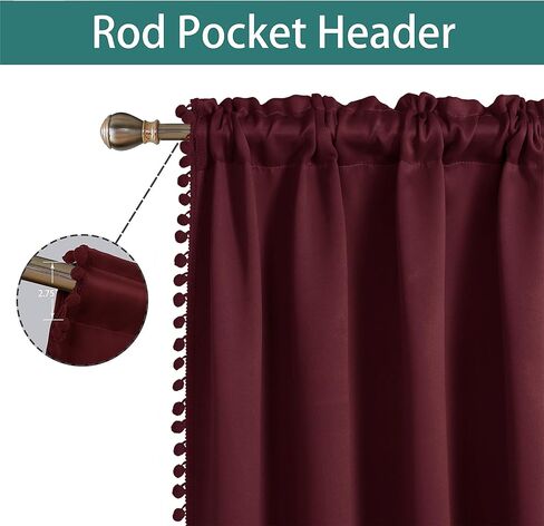 LORDTEX Pom Pom Blackout Curtains for Bedroom - Thermal Insulated Curtains, Sun Light Blocking Rod/Pole Pocket Window Drapes for Living Room, 52 x 84 inch, Silver Grey, Set of 2 Panels in Kuwait