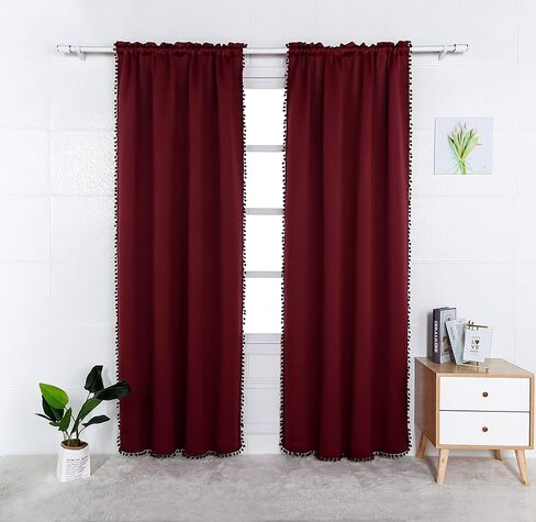 LORDTEX Pom Pom Blackout Curtains for Bedroom - Thermal Insulated Curtains, Sun Light Blocking Rod/Pole Pocket Window Drapes for Living Room, 52 x 84 inch, Silver Grey, Set of 2 Panels in Kuwait