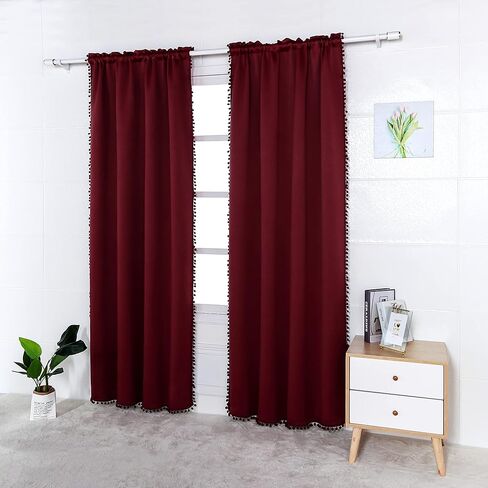 LORDTEX Pom Pom Blackout Curtains for Bedroom - Thermal Insulated Curtains, Sun Light Blocking Rod/Pole Pocket Window Drapes for Living Room, 52 x 84 inch, Silver Grey, Set of 2 Panels in Kuwait