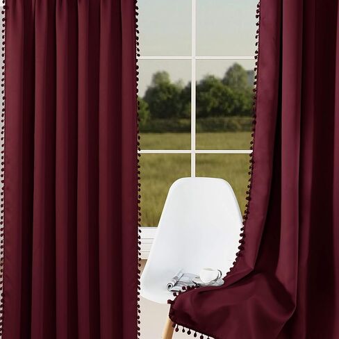 LORDTEX Pom Pom Blackout Curtains for Bedroom - Thermal Insulated Curtains, Sun Light Blocking Rod/Pole Pocket Window Drapes for Living Room, 52 x 84 inch, Silver Grey, Set of 2 Panels in Kuwait