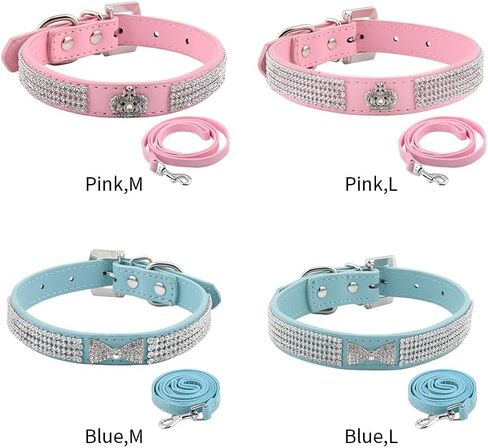 Fawcotu طوق الكلب عاكس النايلون الياقات الكلب الياقات حجر الراين الكلبة للفتيات والفتيان الكلب قابل للتعديل جلد الغزال طوق SOFE مع المقود (M الوردي) in Kuwait