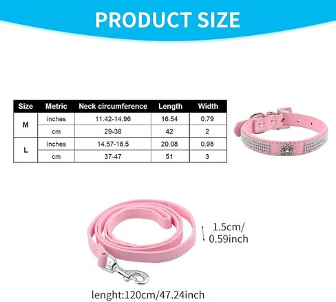 Fawcotu طوق الكلب عاكس النايلون الياقات الكلب الياقات حجر الراين الكلبة للفتيات والفتيان الكلب قابل للتعديل جلد الغزال طوق SOFE مع المقود (M الوردي) in Kuwait