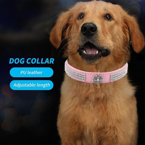 Fawcotu طوق الكلب عاكس النايلون الياقات الكلب الياقات حجر الراين الكلبة للفتيات والفتيان الكلب قابل للتعديل جلد الغزال طوق SOFE مع المقود (M الوردي) in Kuwait