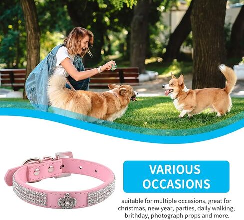 Fawcotu طوق الكلب عاكس النايلون الياقات الكلب الياقات حجر الراين الكلبة للفتيات والفتيان الكلب قابل للتعديل جلد الغزال طوق SOFE مع المقود (M الوردي) in Kuwait