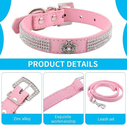 Fawcotu طوق الكلب عاكس النايلون الياقات الكلب الياقات حجر الراين الكلبة للفتيات والفتيان الكلب قابل للتعديل جلد الغزال طوق SOFE مع المقود (M الوردي) in Kuwait