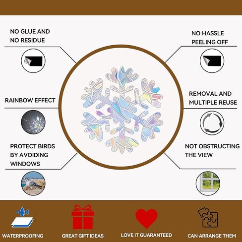 64 قطعة من ملصقات النوافذ على شكل ندفة الثلج بألوان قوس قزح غير لاصقة قابلة لاعادة الاستخدام، ملصقات نافذة بتصميم ندفة الثلج في الشتاء، ملصقات نافذة مضادة للتصادم لإنقاذ الطيور من تصادم النوافذ in Kuwait