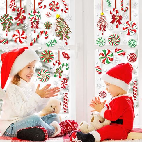 AnyDesign 9 Sheet Christmas Window Clings Candy Cane Lollipop Peppermint Window Decals Double-Sided Merry Christmas Window Decor for Xmas Home School Office Decoration Candyland Party Supplies in Saudi Arabia