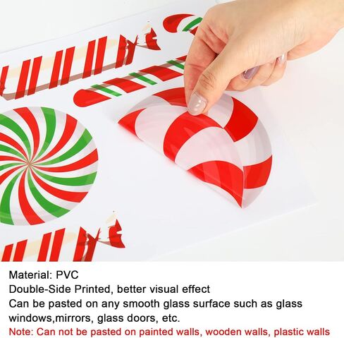 AnyDesign 9 Sheet Christmas Window Clings Candy Cane Lollipop Peppermint Window Decals Double-Sided Merry Christmas Window Decor for Xmas Home School Office Decoration Candyland Party Supplies in Saudi Arabia