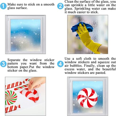 AnyDesign 9 Sheet Christmas Window Clings Candy Cane Lollipop Peppermint Window Decals Double-Sided Merry Christmas Window Decor for Xmas Home School Office Decoration Candyland Party Supplies in Saudi Arabia