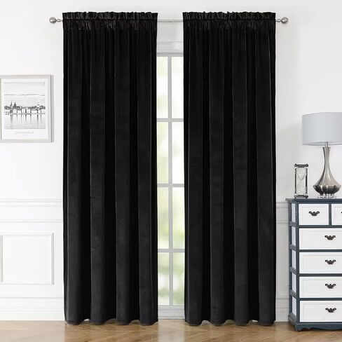 Black Velvet Curtains 84 Inches for Bedroom, Thermal Insulated Blackout Curtains- Room Darkening Sun Blocking Rod Pocket Window Drapes for Living Room, 2 Panels, 42 x 84 Inches in Saudi Arabia