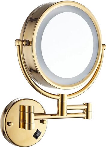 Hardwire LED Lighted Wall Mount Gold Makeup Mirror with 10x Magnification for Bathroom and Bedroom,13" Extendable Arm (Black) in Saudi Arabia