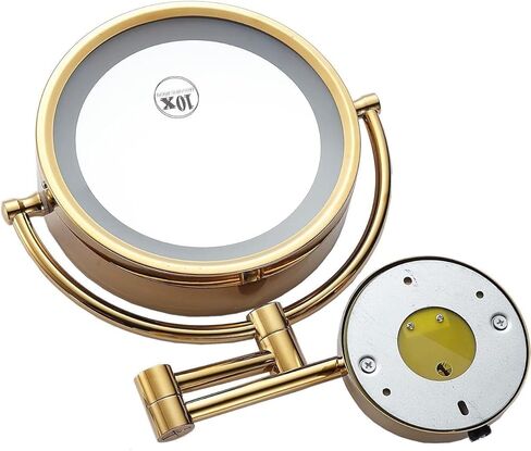 Hardwire LED Lighted Wall Mount Gold Makeup Mirror with 10x Magnification for Bathroom and Bedroom,13" Extendable Arm (Black) in Saudi Arabia
