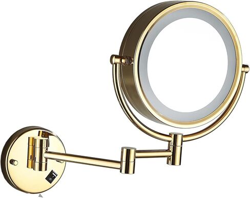 Hardwire LED Lighted Wall Mount Gold Makeup Mirror with 10x Magnification for Bathroom and Bedroom,13" Extendable Arm (Black) in Saudi Arabia