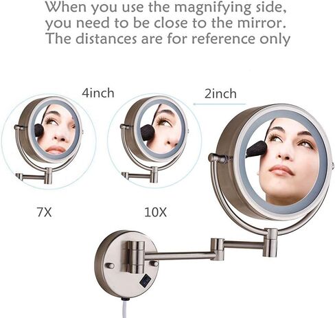Hardwire LED Lighted Wall Mount Gold Makeup Mirror with 10x Magnification for Bathroom and Bedroom,13" Extendable Arm (Black) in Saudi Arabia
