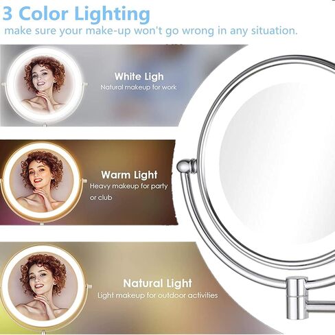 Hardwire LED Lighted Wall Mount Gold Makeup Mirror with 10x Magnification for Bathroom and Bedroom,13" Extendable Arm (Black) in Saudi Arabia