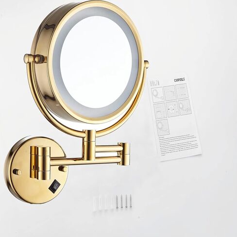 Hardwire LED Lighted Wall Mount Gold Makeup Mirror with 10x Magnification for Bathroom and Bedroom,13" Extendable Arm (Black) in Saudi Arabia