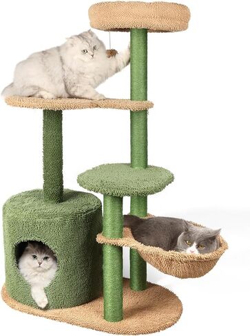 Liaakrr Cactus Cat Tree, 46" Cat Tower for Indoor Cats, Cat Tree Tower Sisal Covered Scratching Posts, Comfy Condos, Plush Perches and Hammock for Small- to Large-Sized Cats in Kuwait