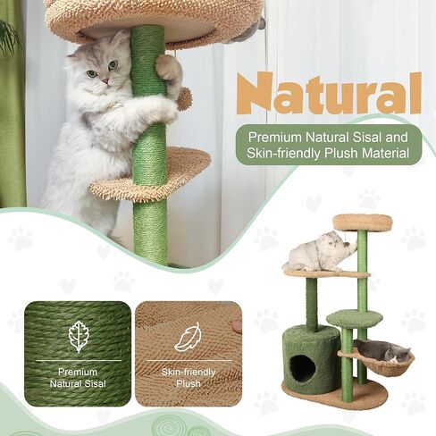 Liaakrr Cactus Cat Tree, 46" Cat Tower for Indoor Cats, Cat Tree Tower Sisal Covered Scratching Posts, Comfy Condos, Plush Perches and Hammock for Small- to Large-Sized Cats in Kuwait