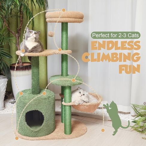 Liaakrr Cactus Cat Tree, 46" Cat Tower for Indoor Cats, Cat Tree Tower Sisal Covered Scratching Posts, Comfy Condos, Plush Perches and Hammock for Small- to Large-Sized Cats in Kuwait