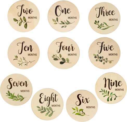 DODAMOUR Baby Monthly Milestone Cards, 10 Wooden Sided Marker Milestone Circles Discs Newborn, Pregnancy Journey Milestone Markers in Kuwait