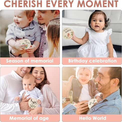 DODAMOUR Baby Monthly Milestone Cards, 10 Wooden Sided Marker Milestone Circles Discs Newborn, Pregnancy Journey Milestone Markers in Kuwait