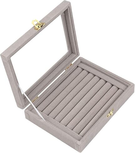 حامل عرض مجوهرات من الزجاج المخملي من MyJell، صندوق تخزين، أقراط حلقية، صندوق مجوهرات، حامل حلقي (أسود) in Kuwait