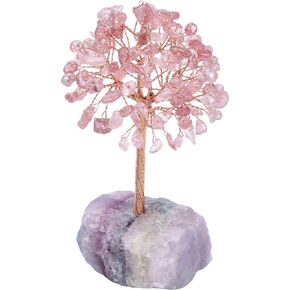 Jovivi Natural Aquamarine Crystal Tree, Raw Healing Crystals Fluorite Base Bonsai Money Tree for Home Office Table Decor Wealth and Luck