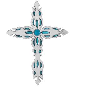 ديكور حائط عائلي كبير لديكور المنزل - ديكور حائط متقاطع معدني ديني، الافضل للمنزل وكهدية - فضي وازرق مع لمسة نهائية من الزجاج LED in Kuwait